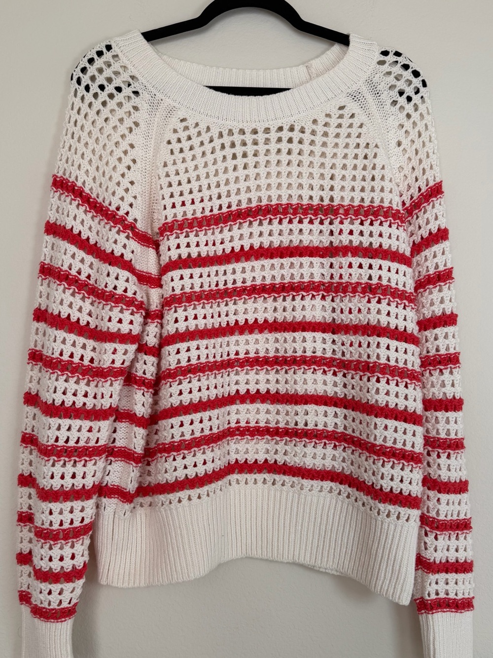 Sonoma White & Red Open-Knit Striped Crewneck Sweater